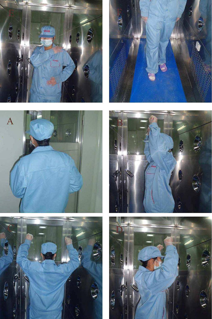 操作人員進(jìn)入風(fēng)淋室前，應(yīng)穿戴好個(gè)人防護(hù)用品，如無(wú)菌服、帽子、口罩、手套等。